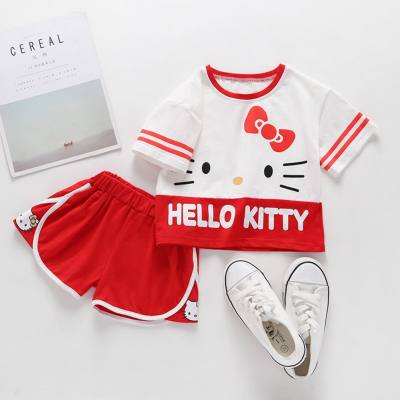 Gato dos desenhos animados imprimir mangas curtas terno do bebê cor combinando terno moda internet celebridade roupas de verão