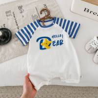 Baby cartoon children's clothing baby patch sleeve striped jumpsuit baby summer clothing  White