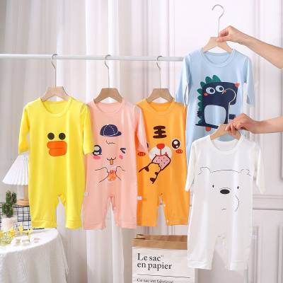 Spring and summer ultra-thin modal fabric baby jumpsuit candy color three-quarter sleeve baby long-sleeved air-conditioning clothing