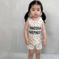 ins baby and toddler clothing summer sleeveless vest shorts suit letter polka dot casual pit stripe two-piece suit  White