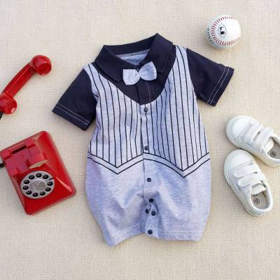 2021 New Style *Cotton Boxer Gentleman Collared Short Sleeve Jumpsuit Crawling Suit 3-18M