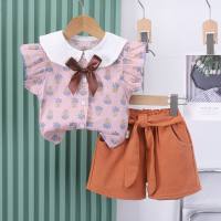 Roupas infantis meninas terno de verão roupas de verão do bebê shorts de manga curta elegante casual terno de duas peças  Rosa