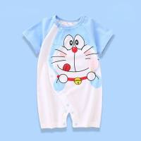 Baby clothes summer pure cotton short-sleeved thin baby jumpsuit summer clothes newborn baby romper crawling clothes pajamas  Blue