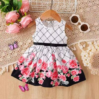 Säuglings- und Kleinkindmädchen Sommer ärmelloser Taillenrock Blumendruck koreanischen Stil Kleid