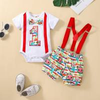Summer new baby clothing sling suit infant children's clothing cartoon baby  Red