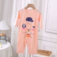 Spring and summer ultra-thin modal fabric baby jumpsuit candy color three-quarter sleeve baby long-sleeved air-conditioning clothing  Pink