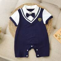Baby Clothing Onesie Short Sleeve Summer Clothing Summer Boy Baby Romper Half Sleeve College Style Children's Clothing Climbing Clothes  Navy Blue
