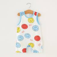Baby jumpsuit summer pure cotton thin a type baby newborn baby fart clothes sleeveless romper  Blue