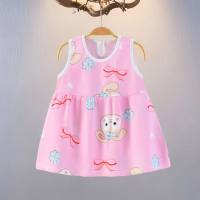 Robe de princesse fine pour filles, nouveau style, robe d'été pour bébés filles, sans manches, en coton et soie, pour enfants  Rose