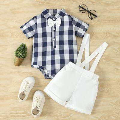 Boy's one-year-old dress summer clothes baby handsome overalls suit children's clothing short-sleeved shirt two-piece suit