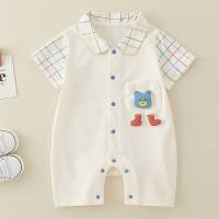 Baby clothes summer thin cotton baby boy short-sleeved onesie bear romper crawling clothes  White