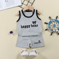 Children's vest suit summer pure cotton new girls shorts clothes baby Korean style boy sleeveless suit children's clothing  Gray