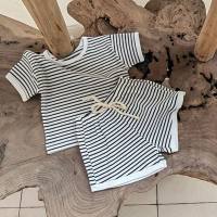 Korean summer style infant and toddler striped cotton short-sleeved shorts suit baby comfortable cute trendy two-piece children's clothing  White