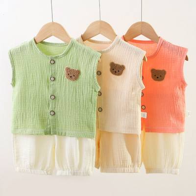 Baby sleeveless pure cotton thin gauze suit summer crawling clothes newborn baby romper cute baby outerwear breathable