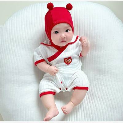 Baby Chinese style jumpsuit baby clothes summer thin newborn long-sleeved air-conditioned clothing pure cotton pajamas summer clothes