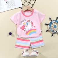 Verão novas crianças de manga curta camiseta terno infantil bebê shorts de manga curta  Multicolorido