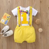 Summer baby fresh one-year-old birthday short-sleeved suspender suit  Yellow