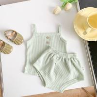 Baby camisole suit 2024 summer new style girls Korean version children's clothing boys and girls baby bud shorts suit  Green