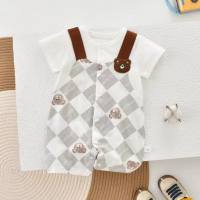 Summer cotton short-sleeved baby jumpsuit for boys and girls, infant romper, fake sling, thin crawling clothes, fake two pieces  Gray