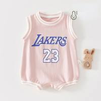 Baby jumpsuit summer clothes pure cotton baby sleeveless vest thin basketball clothes newborn sportswear summer crawling clothes  Pink
