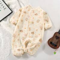 Summer newborn cotton one-piece long-sleeved crawling clothes for infants and young children to go out, breathable home clothes, air-conditioning home clothes  Multicolor