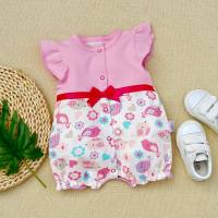 Baby Girl Pure Cotton Revers Spliced Floral Patchwork Fly Sleeve Boxer Romper  Rose vif