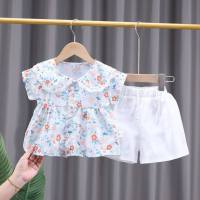 Baby clothes summer suit newborn baby girl thin style two-piece suit split floral princess skirt  Blue