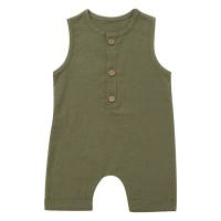 Children's onesie cotton and linen solid color newborn crawling clothes boys and girls baby romper baby fart clothes  Army Green