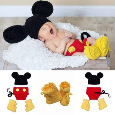 Ropa tejida a mano de Mickey, fotografía para niños recién nacidos, ropa de fotografía, accesorios para fotos de bebés