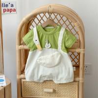 Newborn baby summer clothes thin jumpsuit one-month one hundred days fashionable short-sleeved outdoor climbing clothes  Green