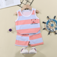 Children's vest suit summer new style girls shorts clothes baby boys sleeveless suit children's clothing  Pink