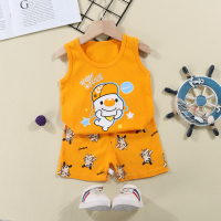 Children's vest suit summer pure cotton new girls shorts clothes baby Korean style boy sleeveless suit children's clothing  Orange