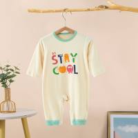 Baby jumpsuit thin modal long sleeve spring and summer cute crawling clothes baby pajamas newborn baby romper  Cyan