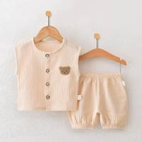 Baby sleeveless pure cotton thin gauze suit summer crawling clothes newborn baby romper cute baby outerwear breathable  Apricot