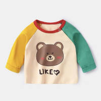 Camiseta para bebé de primavera y otoño, tops de bebé lindos y de moda de algodón puro de manga larga para niños y niñas, tops para bebé para ropa exterior para bebés  Multicolor