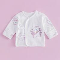 Newborn baby half back clothes four seasons long sleeve newborn baby tops double layer belly protection pure cotton clothes  Purple