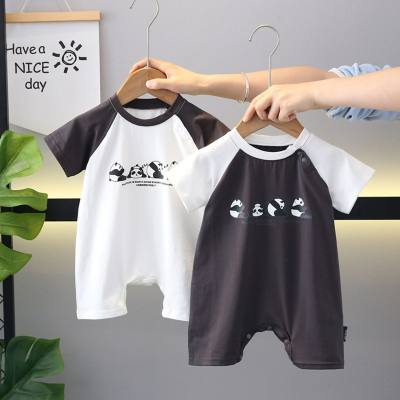 Summer baby clothes cartoon panda print short sleeve jumpsuit