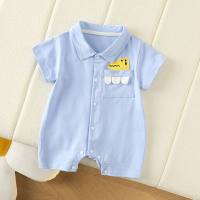 Baby outer wear thin half-sleeved summer handsome Korean style lapel cartoon crocodile cute one-piece  Blue