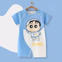 Baby clothes for newborns summer outings pure cotton short-sleeved thin boneless baby jumpsuit romper climbing clothes  Blue