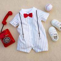 2021 New Style *Cotton Boxer Gentleman Collared Short Sleeve Jumpsuit Crawling Suit 3-18M  White