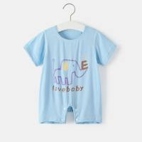 Mono fino de manga corta para bebé, pijama masculino y femenino de dibujos animados para bebé, verano, modal  Azul