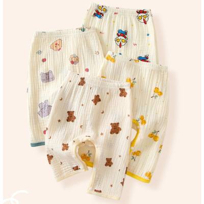 Pantaloni in garza per bambini pantaloni estivi sottili in puro cotone con bottoni automatici pantaloni grandi in PP per neonato