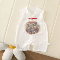 Summer style embroidered baby whitening comfortable sleeveless breathable thin leopard print wide shoulder short khaki  White