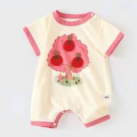 Baby girl outdoor climbing clothes thin newborn short-sleeved jumpsuit baby summer clothes  Apricot