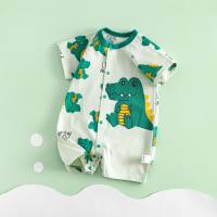 Summer baby jumpsuit baby boneless folio cute breathable romper newborn short-sleeved crawling clothes  Green