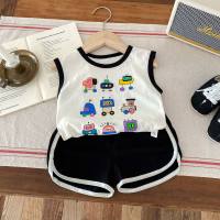 Children's cartoon children's clothing boys and girls baby vest shorts two-piece set  Black