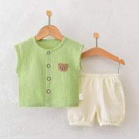 Baby sleeveless pure cotton thin gauze suit summer crawling clothes newborn baby romper cute baby outerwear breathable  Green