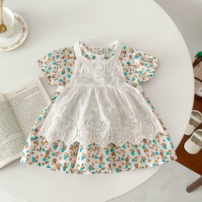 فستان بناتي صيفي على طراز الرضع على الإنترنت فستان قصير الأكمام مزين بالزهور