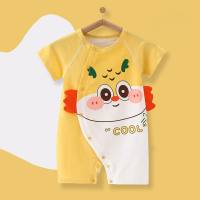 Baby clothes for newborns summer outings pure cotton short-sleeved thin boneless baby jumpsuit romper climbing clothes  Yellow