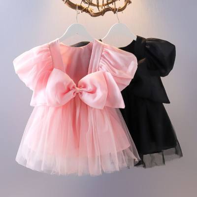 Meninas vestido de princesa verão manga curta infantil grande laço vestido de malha de bebê